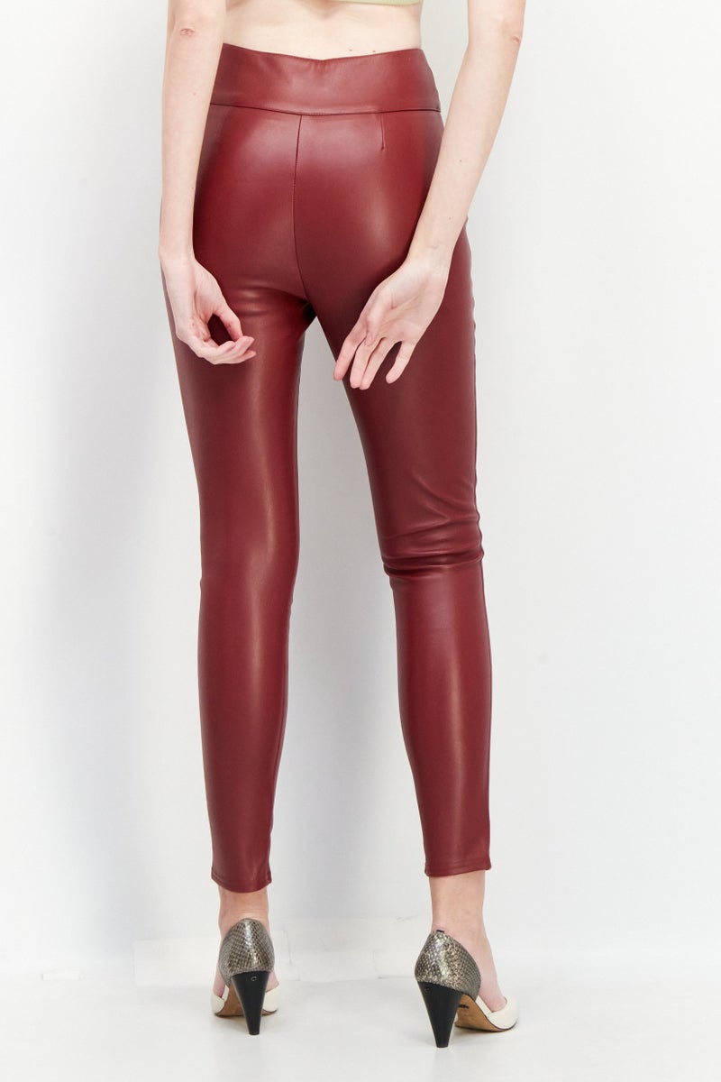 NA-KD Sara Sieppi x NA-KD Women High Rise Solid Skinny Pants, Burgundy - Image 2